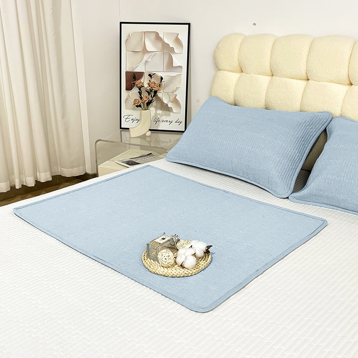 91家纺网 家纺一手货源 找家纺 拾小柒 2025新款纯色全棉色织水洗棉防水隔脏姨妈垫护理垫 浅蓝色 不防水