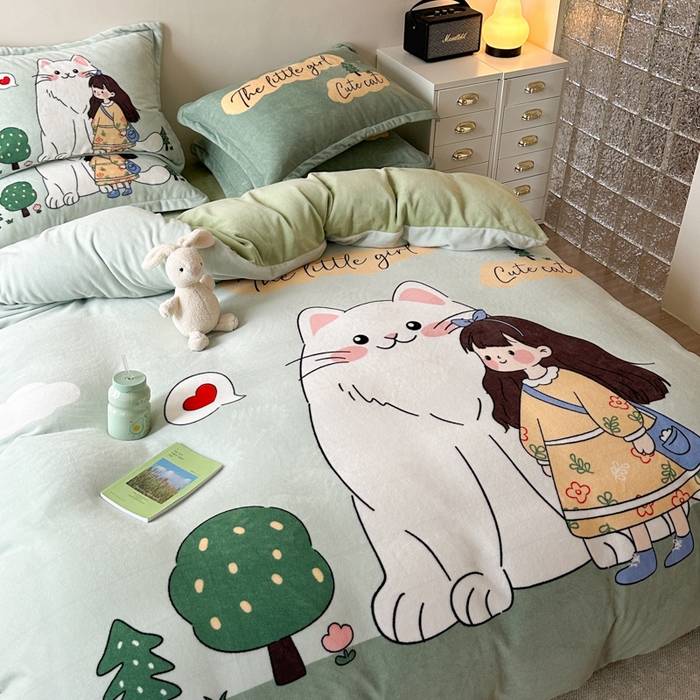 91家纺网 家纺一手货源 找家纺 赛丽雅 2025年新款秋冬卡通大版牛奶绒四件套 童话梦