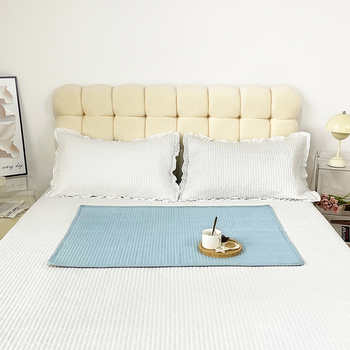 91家纺网 家纺一手货源 找家纺 拾小柒 2025新款纯色全棉色织水洗棉防水隔脏姨妈垫护理垫 浅蓝色 防水