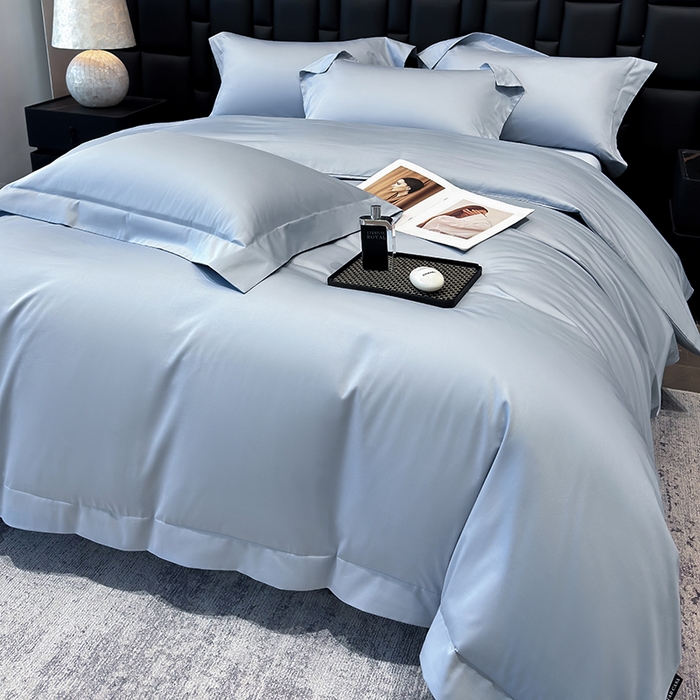 91家纺网 家纺一手货源 找家纺 星蕴家纺 2025新款A类贡缎纯色长绒棉纯棉全棉四件套-多伦多 多伦多-云山蓝