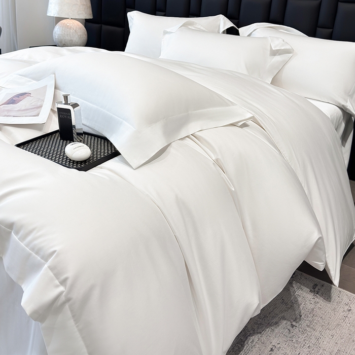 91家纺网 家纺一手货源 找家纺 星蕴家纺 2025新款A类贡缎纯色长绒棉纯棉全棉四件套-多伦多 多伦多-贵族白