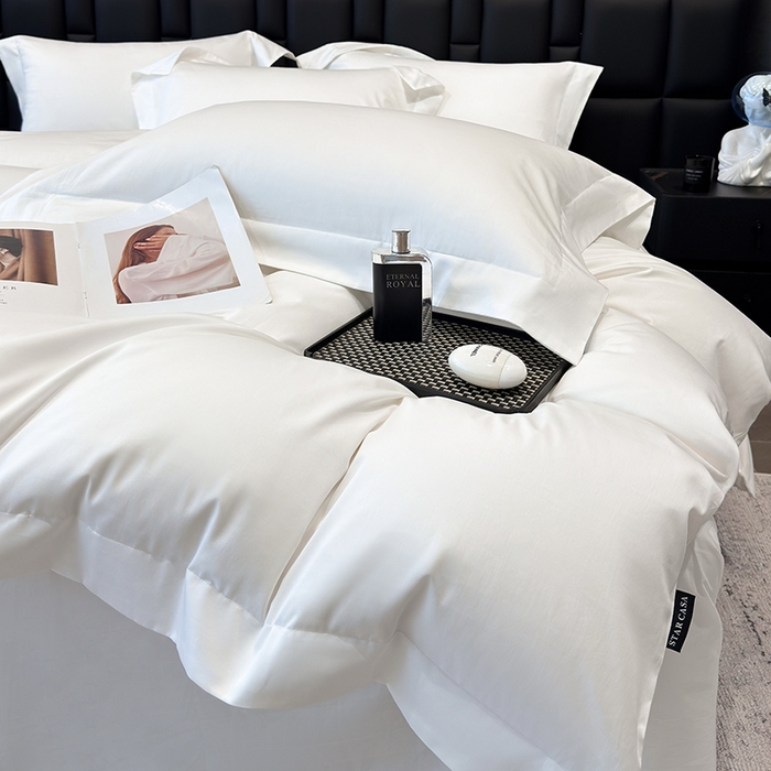 91家纺网 家纺一手货源 找家纺 星蕴家纺 2025新款A类贡缎纯色长绒棉纯棉全棉四件套-多伦多 多伦多-贵族白