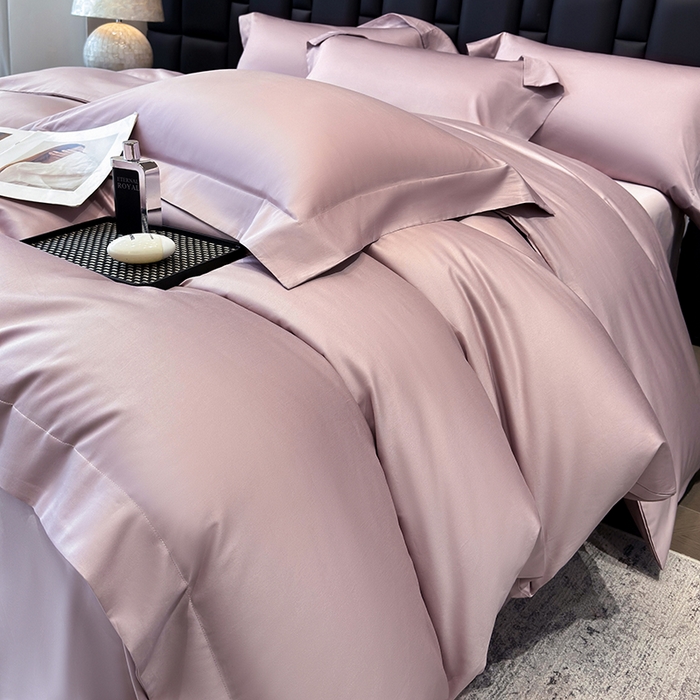 91家纺网 家纺一手货源 找家纺 星蕴家纺 2025新款A类贡缎纯色长绒棉纯棉全棉四件套-多伦多 多伦多-豆沙色