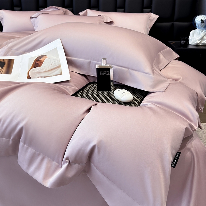 91家纺网 家纺一手货源 找家纺 星蕴家纺 2025新款A类贡缎纯色长绒棉纯棉全棉四件套-多伦多 多伦多-豆沙色