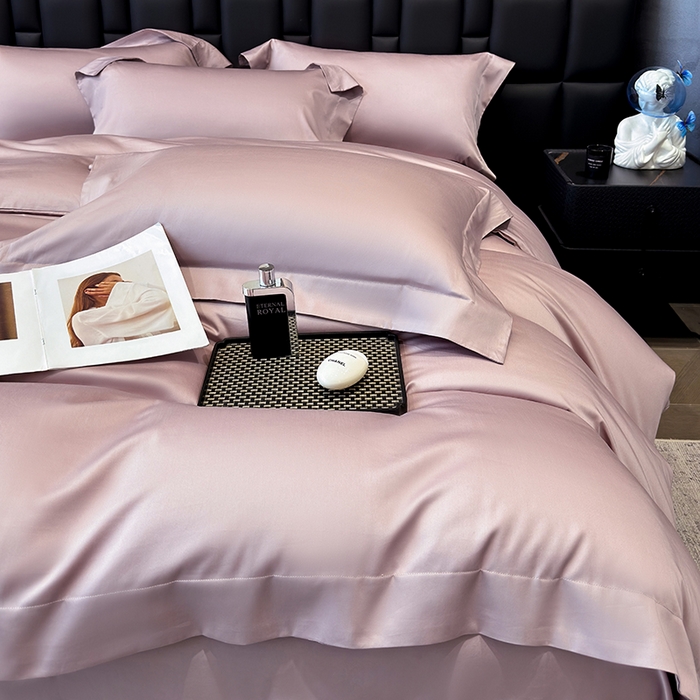 91家纺网 家纺一手货源 找家纺 星蕴家纺 2025新款A类贡缎纯色长绒棉纯棉全棉四件套-多伦多 多伦多-豆沙色