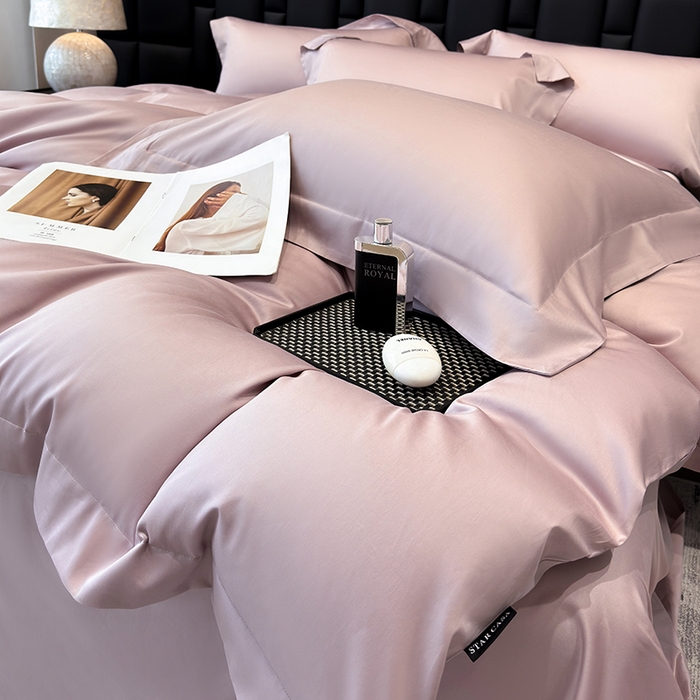 91家纺网 家纺一手货源 找家纺 星蕴家纺 2025新款A类贡缎纯色长绒棉纯棉全棉四件套-多伦多 多伦多-豆沙色