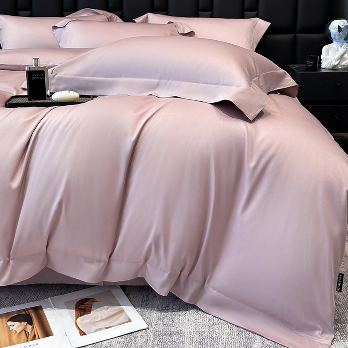 91家纺网 家纺一手货源 找家纺 星蕴家纺 2025新款A类贡缎纯色长绒棉纯棉全棉四件套-多伦多 多伦多-豆沙色