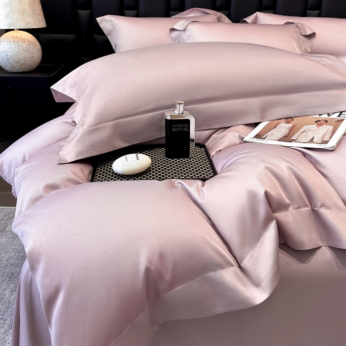 91家纺网 家纺一手货源 找家纺 星蕴家纺 2025新款A类贡缎纯色长绒棉纯棉全棉四件套-多伦多 多伦多-豆沙色