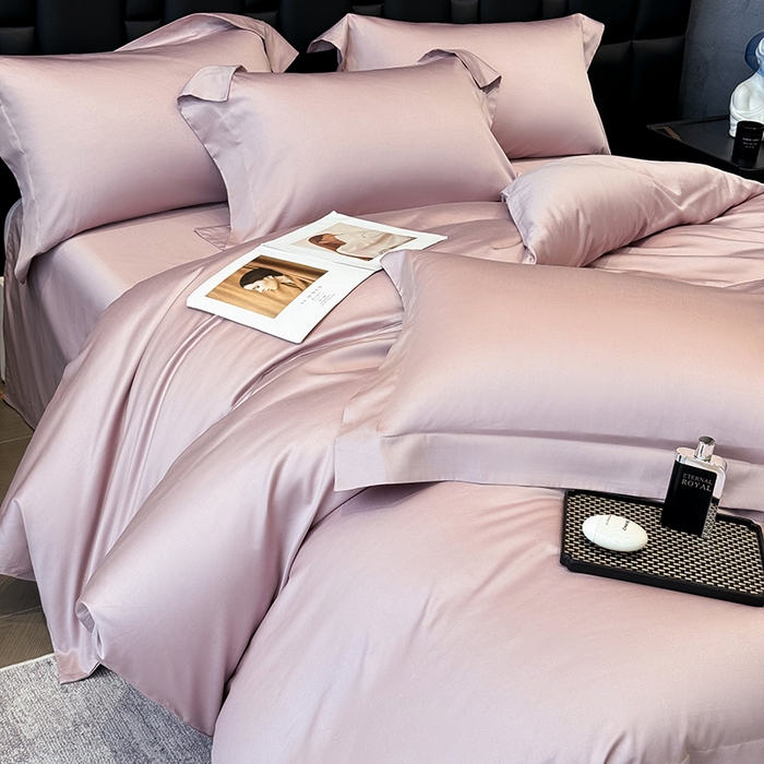 91家纺网 家纺一手货源 找家纺 星蕴家纺 2025新款A类贡缎纯色长绒棉纯棉全棉四件套-多伦多 多伦多-豆沙色