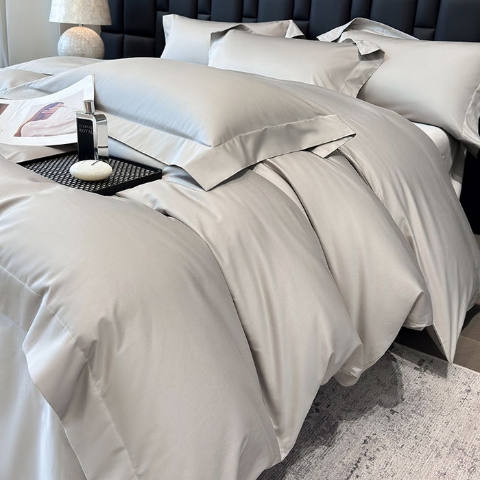 91家纺网 家纺一手货源 找家纺 星蕴家纺 2025新款A类贡缎纯色长绒棉纯棉全棉四件套-多伦多 多伦多-山灰色