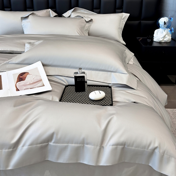 91家纺网 家纺一手货源 找家纺 星蕴家纺 2025新款A类贡缎纯色长绒棉纯棉全棉四件套-多伦多 多伦多-山灰色