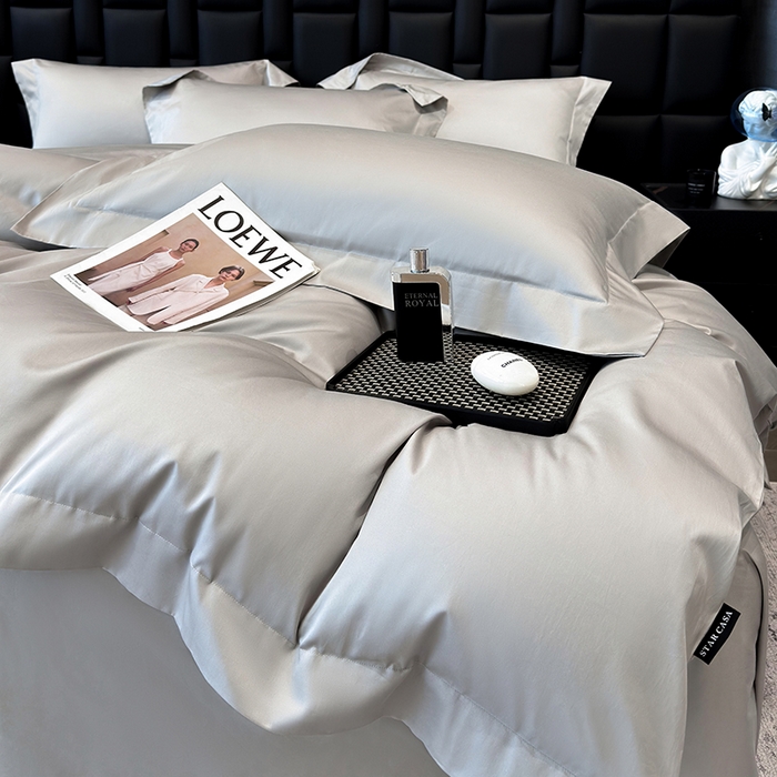 91家纺网 家纺一手货源 找家纺 星蕴家纺 2025新款A类贡缎纯色长绒棉纯棉全棉四件套-多伦多 多伦多-山灰色