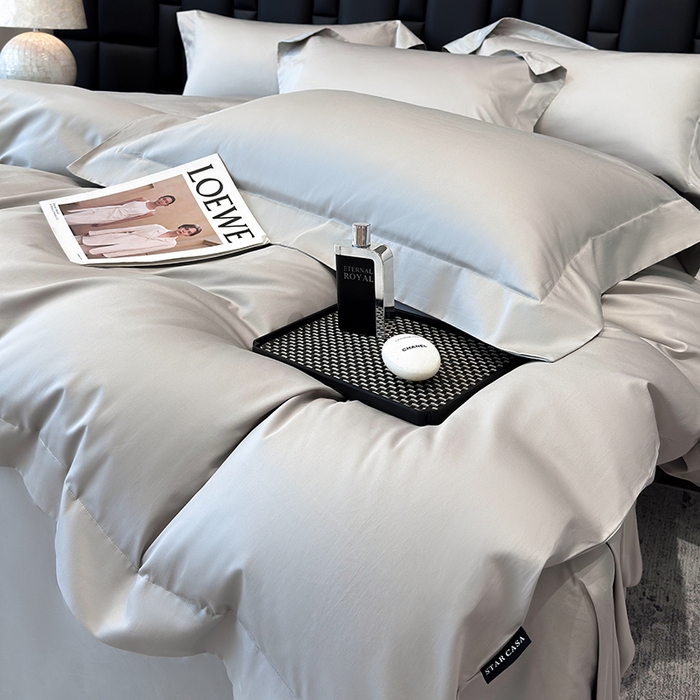 91家纺网 家纺一手货源 找家纺 星蕴家纺 2025新款A类贡缎纯色长绒棉纯棉全棉四件套-多伦多 多伦多-山灰色