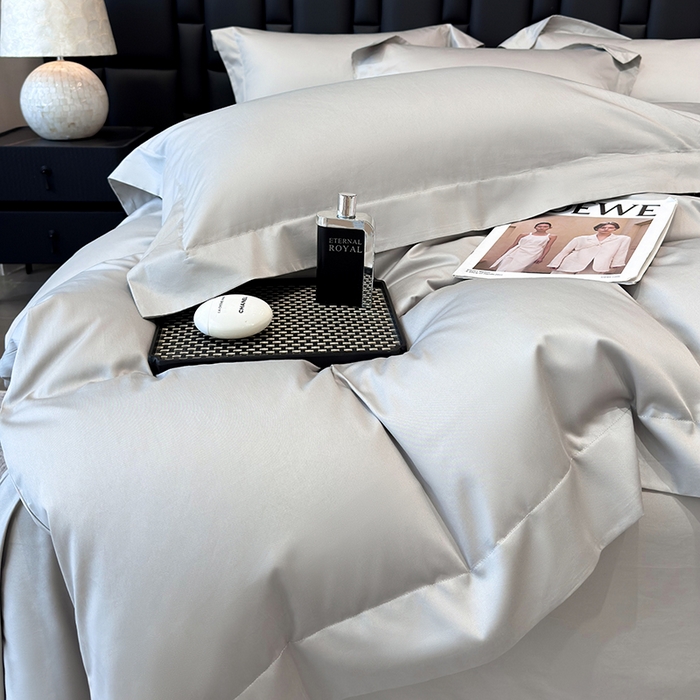 91家纺网 家纺一手货源 找家纺 星蕴家纺 2025新款A类贡缎纯色长绒棉纯棉全棉四件套-多伦多 多伦多-山灰色