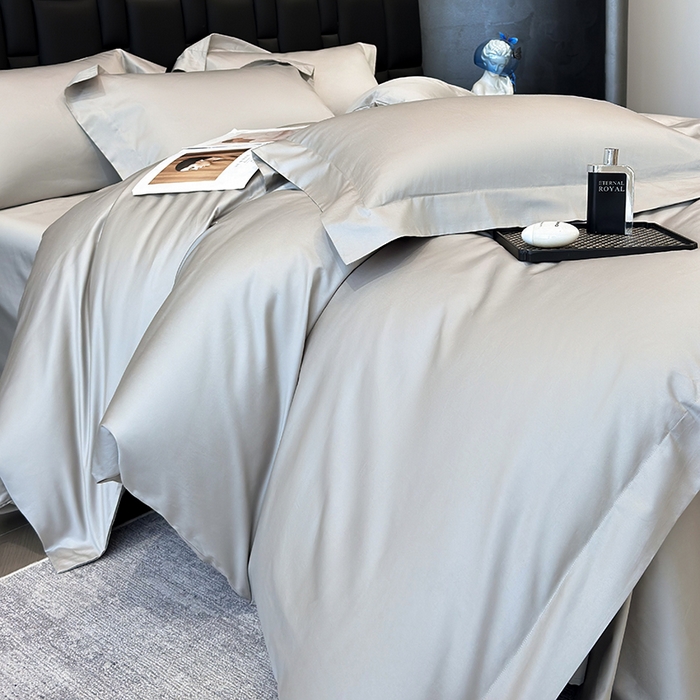 91家纺网 家纺一手货源 找家纺 星蕴家纺 2025新款A类贡缎纯色长绒棉纯棉全棉四件套-多伦多 多伦多-山灰色