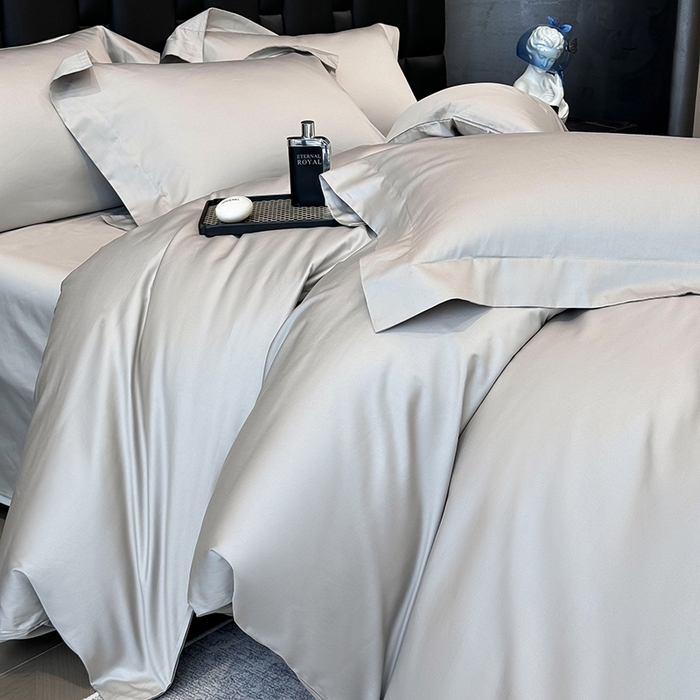 91家纺网 家纺一手货源 找家纺 星蕴家纺 2025新款A类贡缎纯色长绒棉纯棉全棉四件套-多伦多 多伦多-山灰色