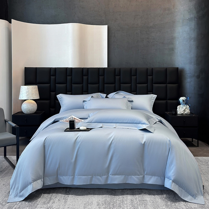 91家纺网 家纺一手货源 找家纺 星蕴家纺 2025新款A类贡缎纯色长绒棉纯棉全棉四件套-多伦多 多伦多-云山蓝