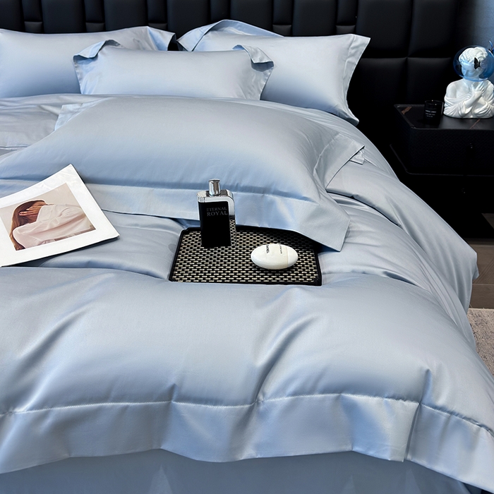 91家纺网 家纺一手货源 找家纺 星蕴家纺 2025新款A类贡缎纯色长绒棉纯棉全棉四件套-多伦多 多伦多-云山蓝