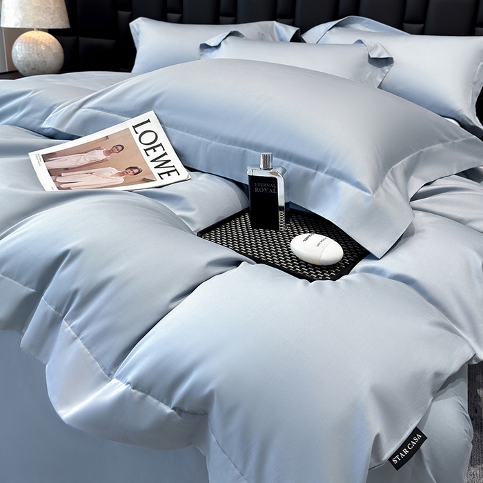 91家纺网 家纺一手货源 找家纺 星蕴家纺 2025新款A类贡缎纯色长绒棉纯棉全棉四件套-多伦多 多伦多-云山蓝