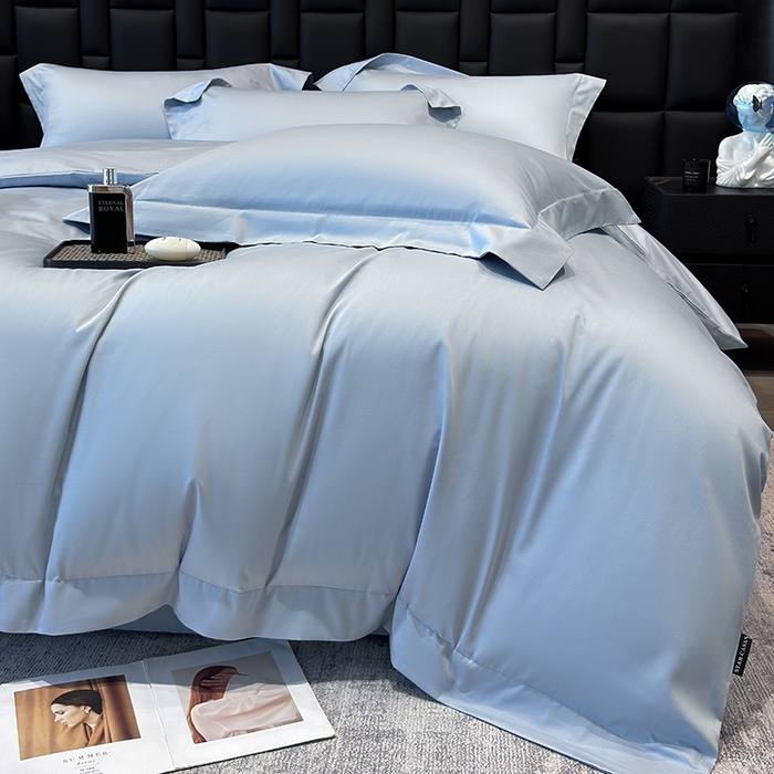 91家纺网 家纺一手货源 找家纺 星蕴家纺 2025新款A类贡缎纯色长绒棉纯棉全棉四件套-多伦多 多伦多-云山蓝