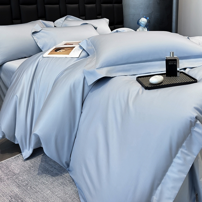 91家纺网 家纺一手货源 找家纺 星蕴家纺 2025新款A类贡缎纯色长绒棉纯棉全棉四件套-多伦多 多伦多-云山蓝