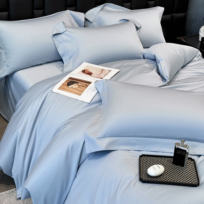 91家纺网 家纺一手货源 找家纺 星蕴家纺 2025新款A类贡缎纯色长绒棉纯棉全棉四件套-多伦多 多伦多-云山蓝