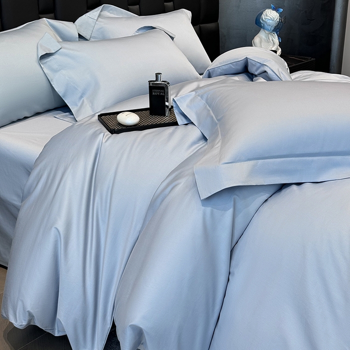 91家纺网 家纺一手货源 找家纺 星蕴家纺 2025新款A类贡缎纯色长绒棉纯棉全棉四件套-多伦多 多伦多-云山蓝