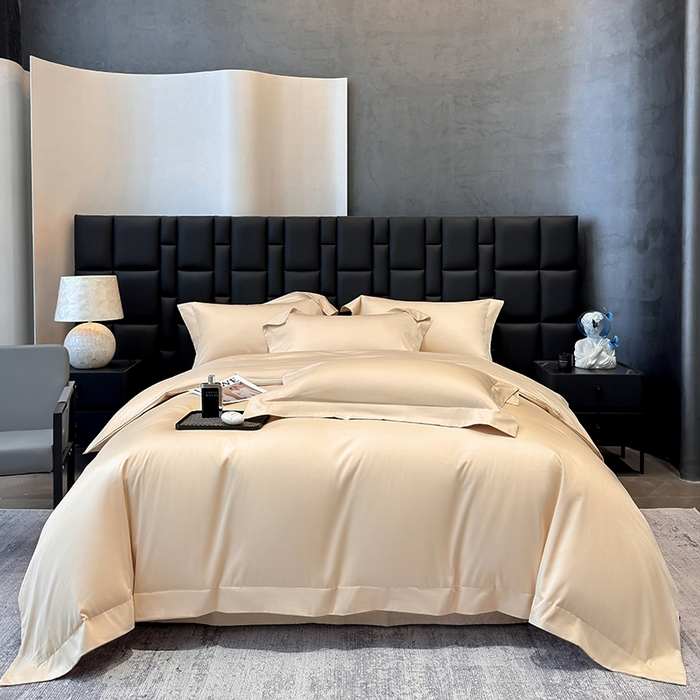 91家纺网 家纺一手货源 找家纺 星蕴家纺 2025新款A类贡缎纯色长绒棉纯棉全棉四件套-多伦多 多伦多-香槟金