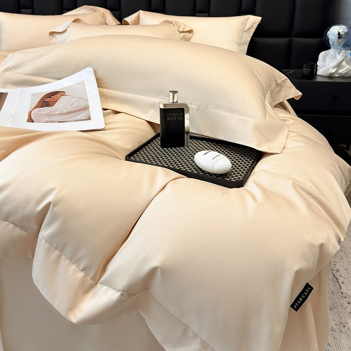 91家纺网 家纺一手货源 找家纺 星蕴家纺 2025新款A类贡缎纯色长绒棉纯棉全棉四件套-多伦多 多伦多-香槟金