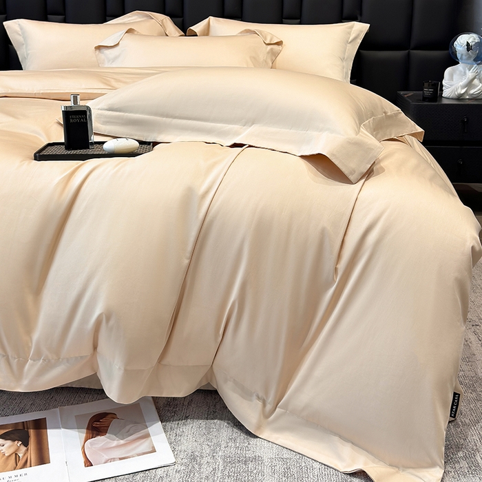 91家纺网 家纺一手货源 找家纺 星蕴家纺 2025新款A类贡缎纯色长绒棉纯棉全棉四件套-多伦多 多伦多-香槟金