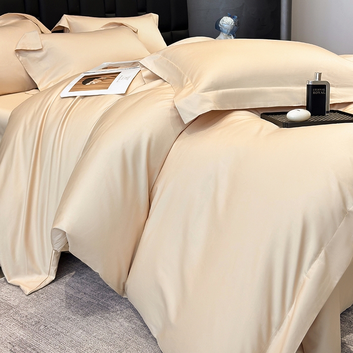 91家纺网 家纺一手货源 找家纺 星蕴家纺 2025新款A类贡缎纯色长绒棉纯棉全棉四件套-多伦多 多伦多-香槟金