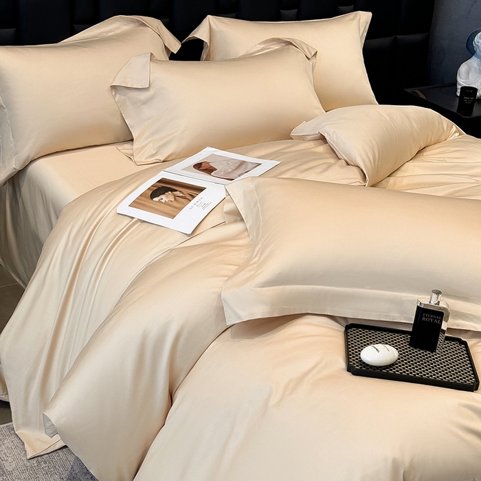 91家纺网 家纺一手货源 找家纺 星蕴家纺 2025新款A类贡缎纯色长绒棉纯棉全棉四件套-多伦多 多伦多-香槟金