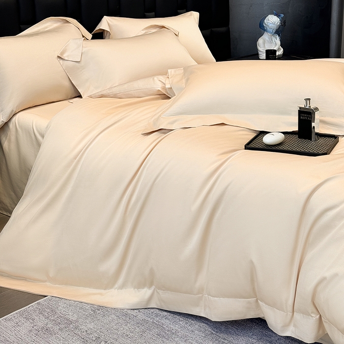 91家纺网 家纺一手货源 找家纺 星蕴家纺 2025新款A类贡缎纯色长绒棉纯棉全棉四件套-多伦多 多伦多-香槟金