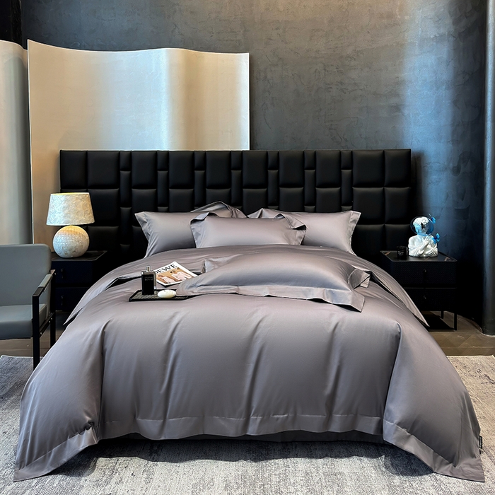 91家纺网 家纺一手货源 找家纺 星蕴家纺 2025新款A类贡缎纯色长绒棉纯棉全棉四件套-多伦多 多伦多-高级灰