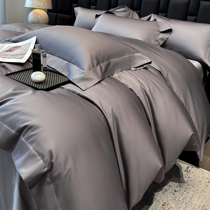 91家纺网 家纺一手货源 找家纺 星蕴家纺 2025新款A类贡缎纯色长绒棉纯棉全棉四件套-多伦多 多伦多-高级灰