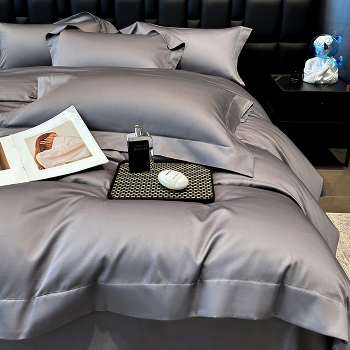 91家纺网 家纺一手货源 找家纺 星蕴家纺 2025新款A类贡缎纯色长绒棉纯棉全棉四件套-多伦多 多伦多-高级灰