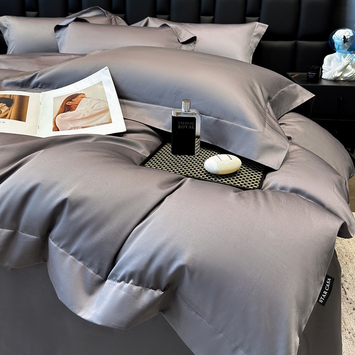 91家纺网 家纺一手货源 找家纺 星蕴家纺 2025新款A类贡缎纯色长绒棉纯棉全棉四件套-多伦多 多伦多-高级灰