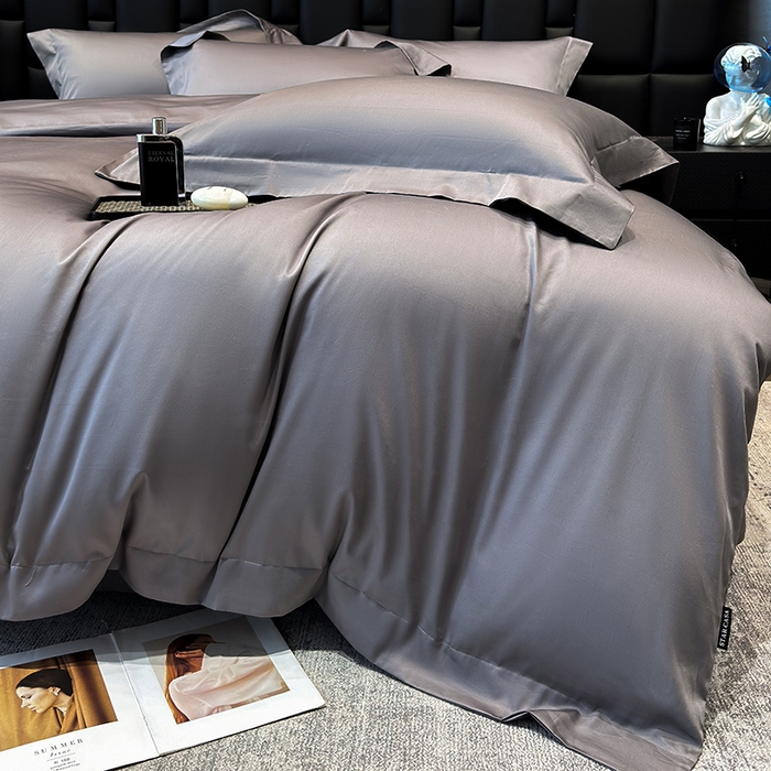 91家纺网 家纺一手货源 找家纺 星蕴家纺 2025新款A类贡缎纯色长绒棉纯棉全棉四件套-多伦多 多伦多-高级灰