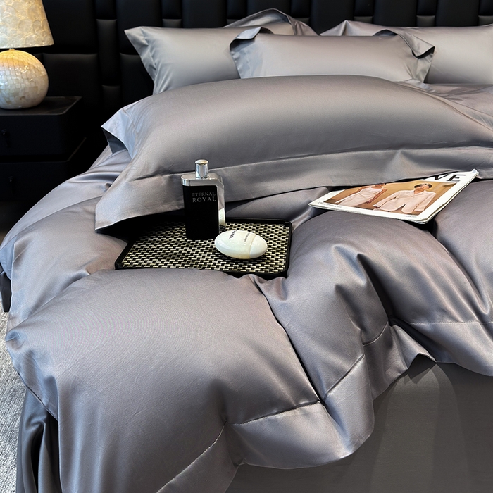 91家纺网 家纺一手货源 找家纺 星蕴家纺 2025新款A类贡缎纯色长绒棉纯棉全棉四件套-多伦多 多伦多-高级灰