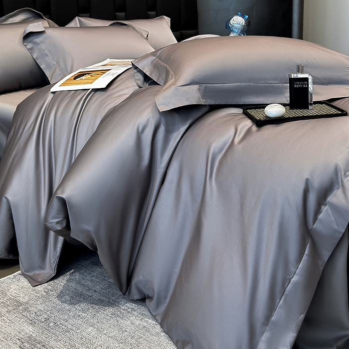 91家纺网 家纺一手货源 找家纺 星蕴家纺 2025新款A类贡缎纯色长绒棉纯棉全棉四件套-多伦多 多伦多-高级灰