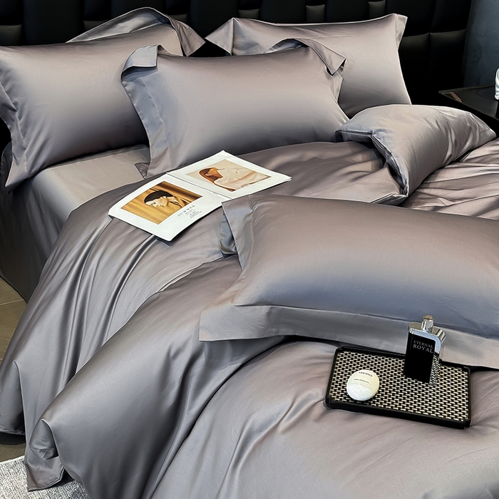 91家纺网 家纺一手货源 找家纺 星蕴家纺 2025新款A类贡缎纯色长绒棉纯棉全棉四件套-多伦多 多伦多-高级灰