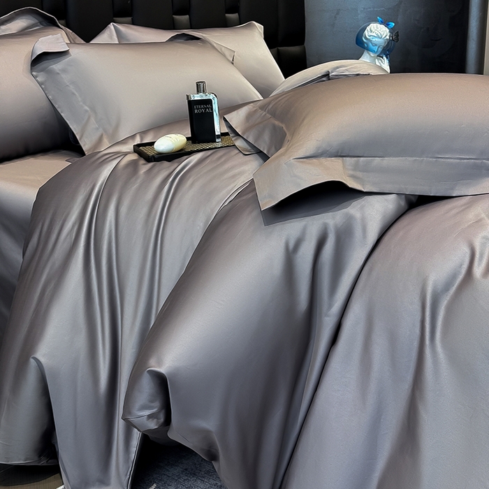 91家纺网 家纺一手货源 找家纺 星蕴家纺 2025新款A类贡缎纯色长绒棉纯棉全棉四件套-多伦多 多伦多-高级灰