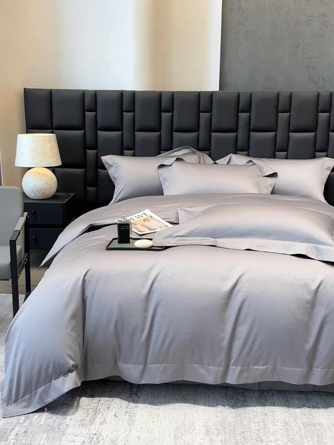 91家纺网 家纺一手货源 找家纺 星蕴家纺 2025新款A类贡缎纯色长绒棉纯棉全棉四件套-多伦多 多伦多-高级灰