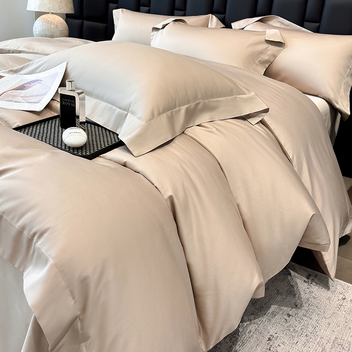 91家纺网 家纺一手货源 找家纺 星蕴家纺 2025新款A类贡缎纯色长绒棉纯棉全棉四件套-多伦多 多伦多-棕木灰