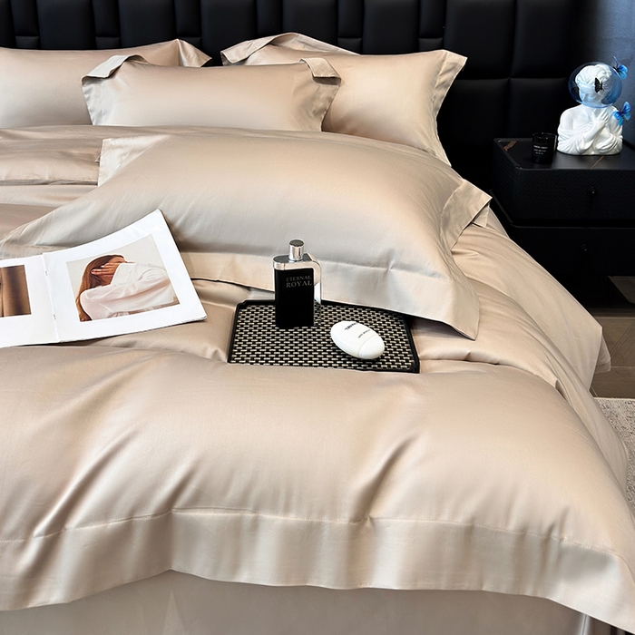 91家纺网 家纺一手货源 找家纺 星蕴家纺 2025新款A类贡缎纯色长绒棉纯棉全棉四件套-多伦多 多伦多-棕木灰