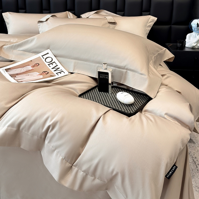 91家纺网 家纺一手货源 找家纺 星蕴家纺 2025新款A类贡缎纯色长绒棉纯棉全棉四件套-多伦多 多伦多-棕木灰