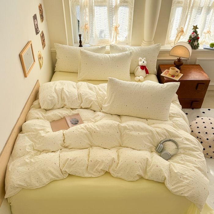 91家纺网 家纺一手货源 找家纺 （总）晚爱家纺2025新款ins风卡通小清新超柔裸睡水洗棉四件套学生宿舍三件套