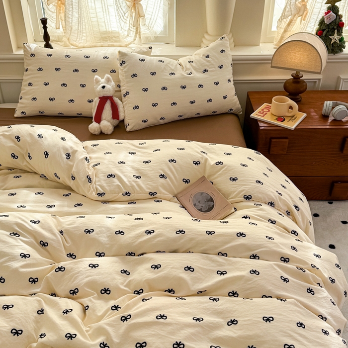 91家纺网 家纺一手货源 找家纺 （总）晚爱家纺2025新款ins风卡通小清新超柔裸睡水洗棉四件套学生宿舍三件套