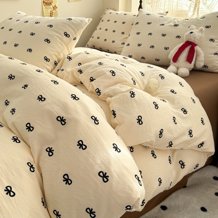 91家纺网 家纺一手货源 找家纺 （总）晚爱家纺2025新款ins风卡通小清新超柔裸睡水洗棉四件套学生宿舍三件套