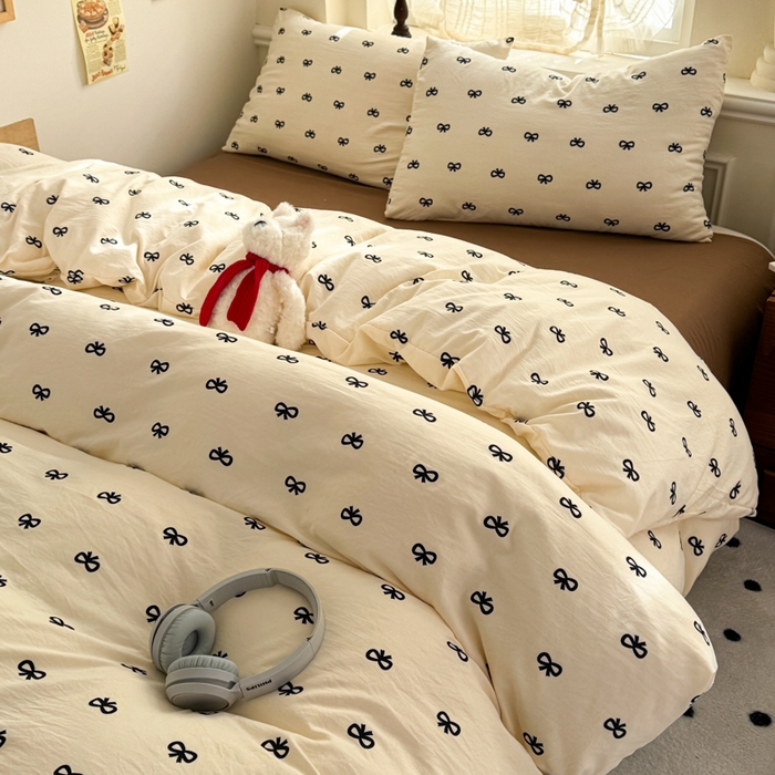 91家纺网 家纺一手货源 找家纺 （总）晚爱家纺2025新款ins风卡通小清新超柔裸睡水洗棉四件套学生宿舍三件套